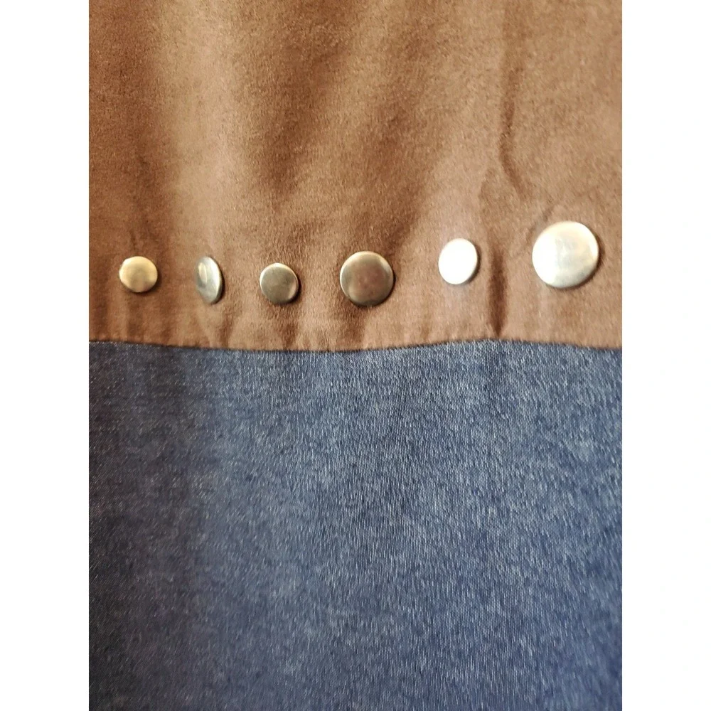 Denim Blue & Brown Faux Suede Western Curtain Studded By Triple‎ Creek 69.5x73